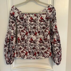 Caroline Constas Red and Black Floral Blouse